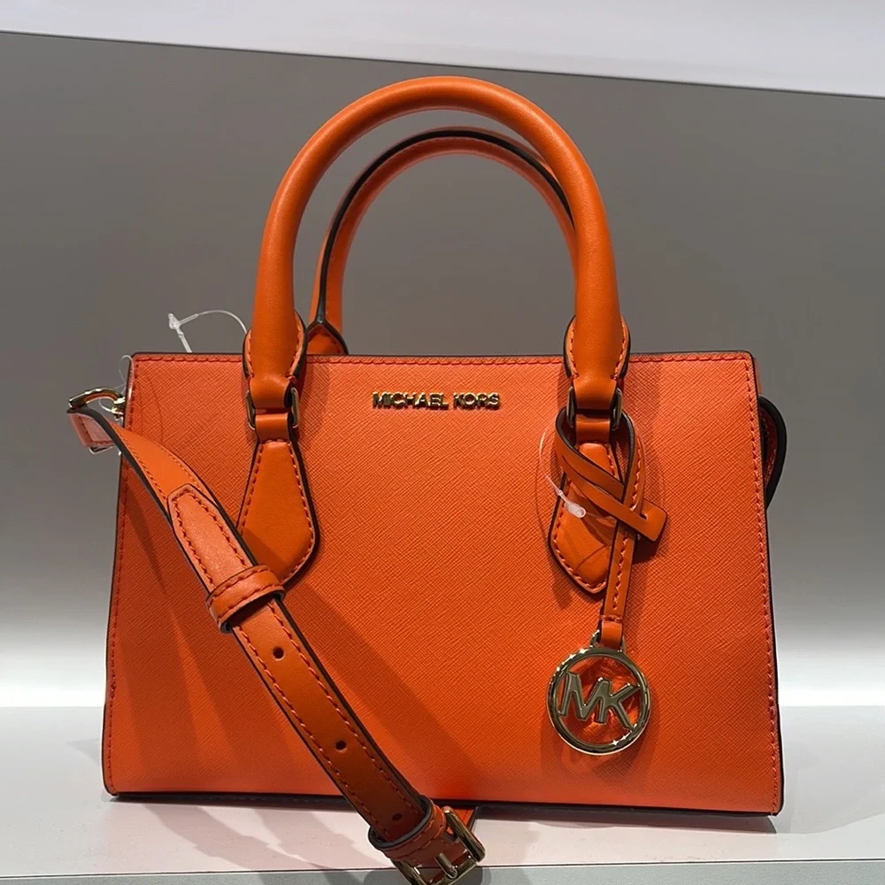 MICHAEL KORS Sheila Small Faux Saffiano Leather Satchel Poppy NWT